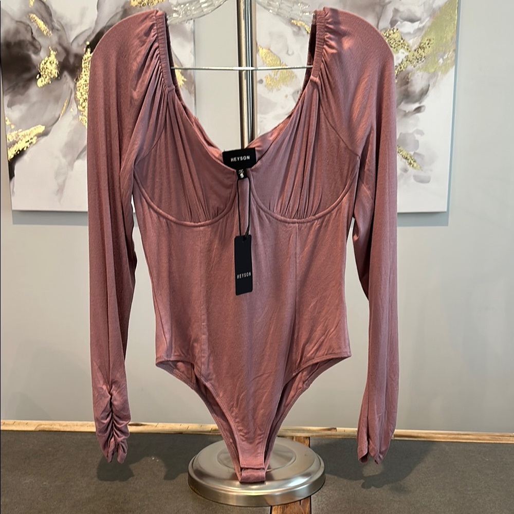 Heyson Pink Ruched Fitted Bodysuit w/Underwire